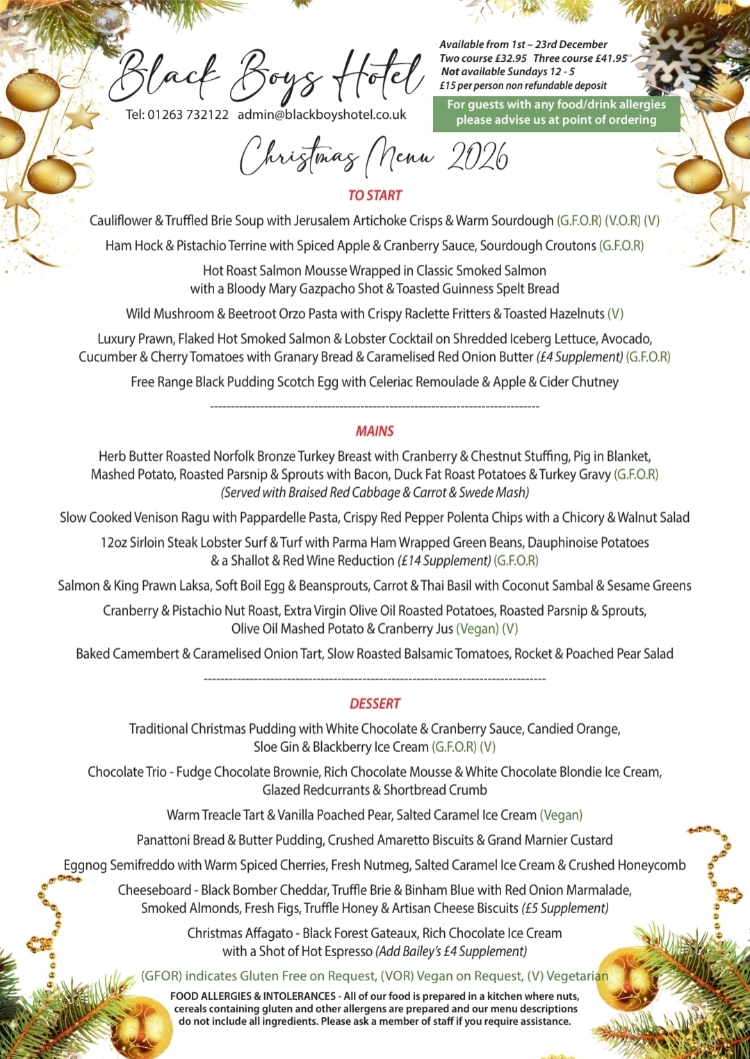 Black Boys Christmas Menu 2026